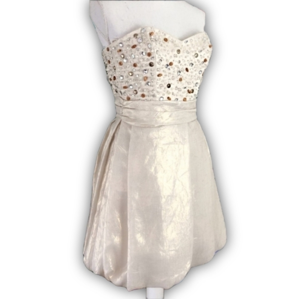 Mark + James ✦ Champagne Beaded Balloon Skirt Mini Dress ✦ Strapless Tube 4 NWT - Picture 13 of 16